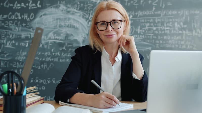 Smiling educator at her desk